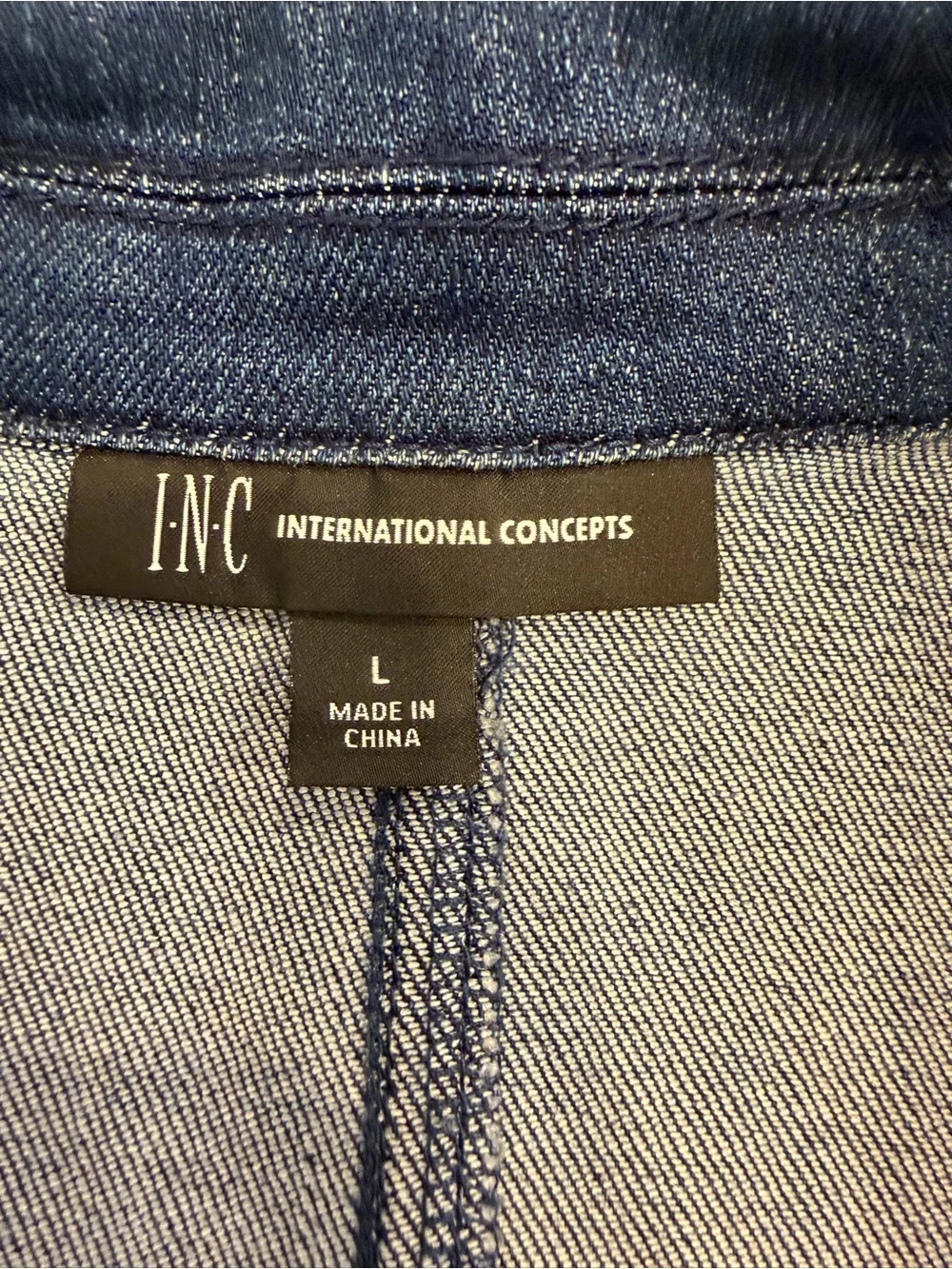 INC International Concepts Stretch Denim Blazer with Puff Sleeves Size L